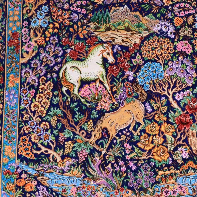 ペルシャ絨毯／メフルバフ工房 120×77cm イラン産 手織り  シルク100％ ラグ  ラグマット（FN-70298）の画像