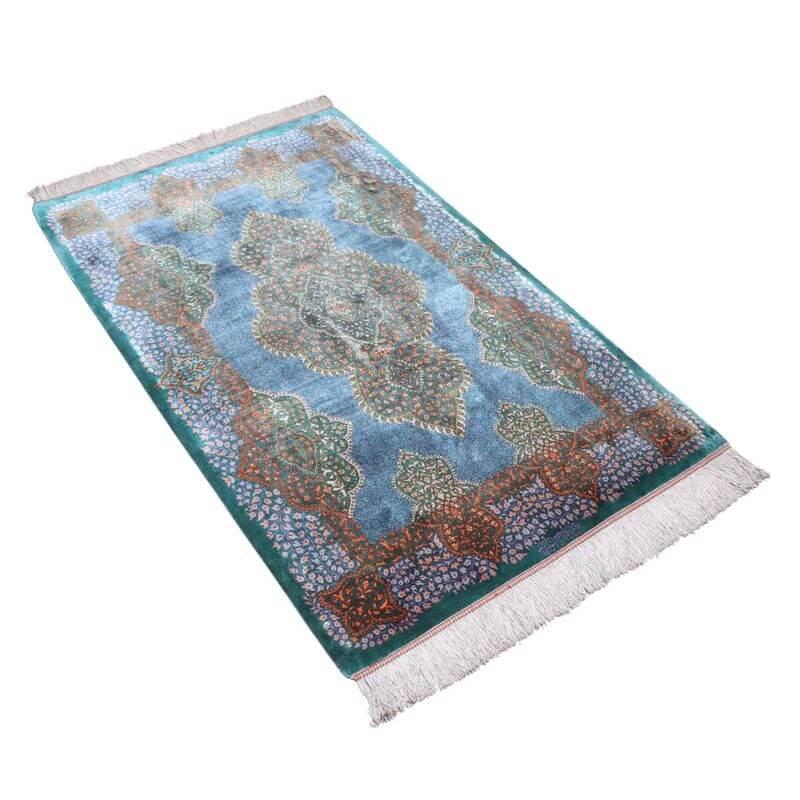 ペルシャ絨毯／モスタファザーデ工房 135×82cm イラン産 手織り  シルク100％ ラグ  ラグマット（FN-70299）の画像