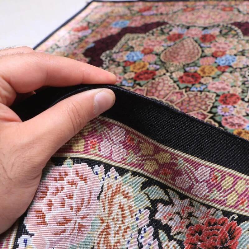 ペルシャ絨毯／エスファハーニヤン工房 128番 125×79cm イラン産 手織り  シルク100％ ラグ  ラグマット（FN-70300）の画像