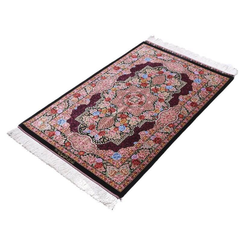 ペルシャ絨毯／エスファハーニヤン工房 128番 125×79cm イラン産 手織り  シルク100％ ラグ  ラグマット（FN-70300）の画像