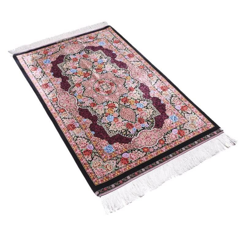 ペルシャ絨毯／エスファハーニヤン工房 128番 125×79cm イラン産 手織り  シルク100％ ラグ  ラグマット（FN-70300）の画像