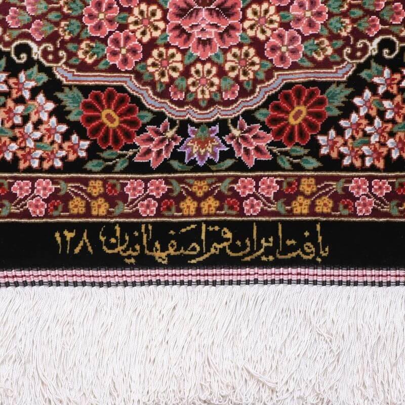 ペルシャ絨毯／エスファハーニヤン工房 128番 125×79cm イラン産 手織り  シルク100％ ラグ  ラグマット（FN-70300）の画像