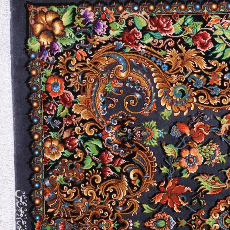 ペルシャ絨毯／メフルバフ工房 121×78cm イラン産 手織り  シルク100％ ラグ  ラグマット（FN-70301）の画像