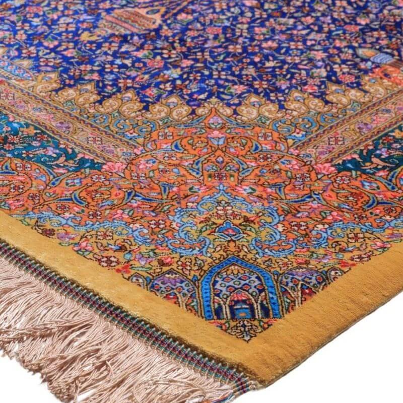 ペルシャ絨毯／ジャムシーディー工房 122×79cm イラン産 手織り  シルク100％ ラグ  ラグマット（FN-70327）の画像