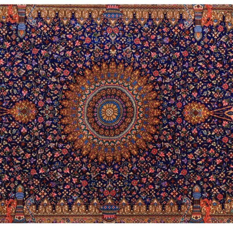 ペルシャ絨毯／ジャムシーディー工房 122×79cm イラン産 手織り  シルク100％ ラグ  ラグマット（FN-70327）の画像
