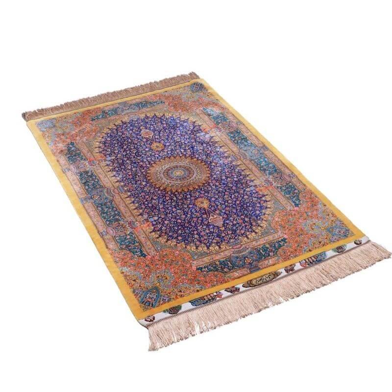 ペルシャ絨毯／ジャムシーディー工房 122×79cm イラン産 手織り  シルク100％ ラグ  ラグマット（FN-70327）の画像