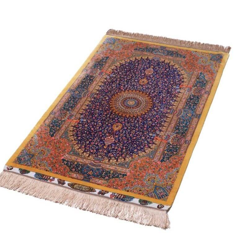 ペルシャ絨毯／ジャムシーディー工房 122×79cm イラン産 手織り  シルク100％ ラグ  ラグマット（FN-70327）の画像