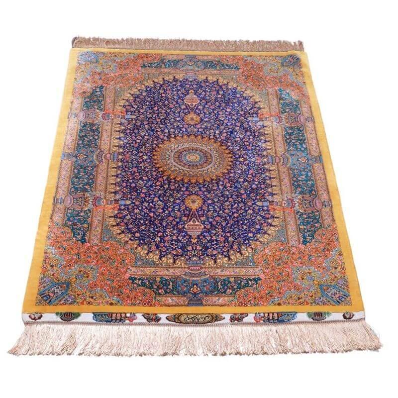 ペルシャ絨毯／ジャムシーディー工房 122×79cm イラン産 手織り  シルク100％ ラグ  ラグマット（FN-70327）の画像
