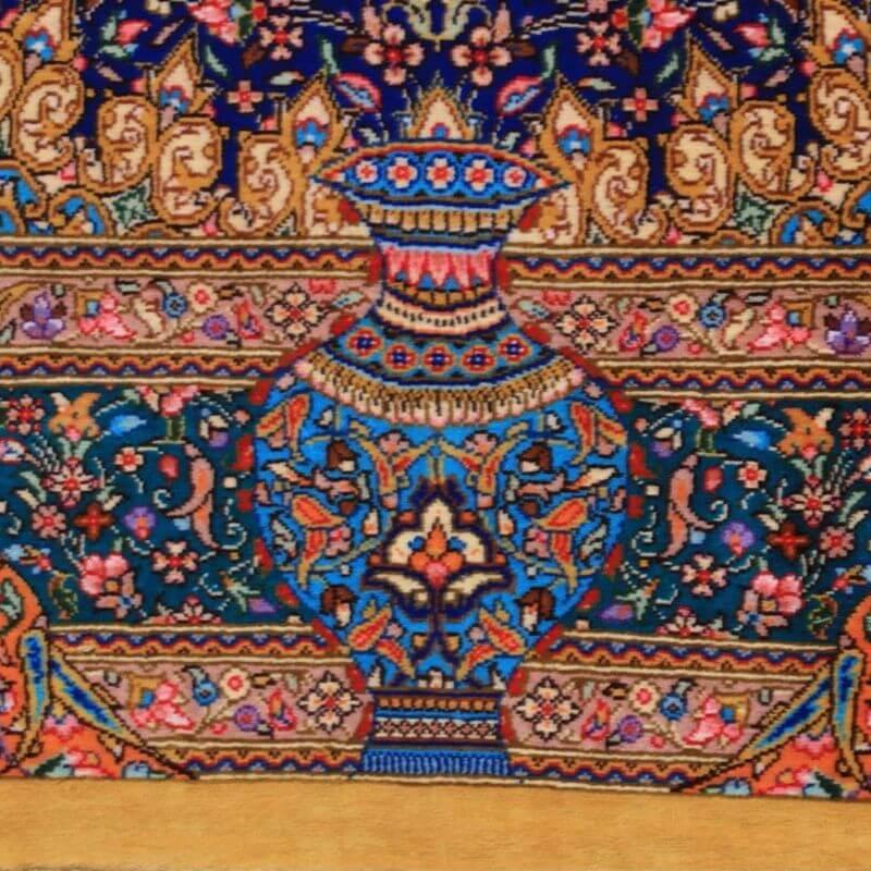 ペルシャ絨毯／ジャムシーディー工房 122×79cm イラン産 手織り  シルク100％ ラグ  ラグマット（FN-70327）の画像