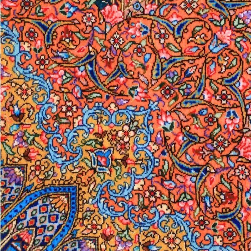 ペルシャ絨毯／ジャムシーディー工房 122×79cm イラン産 手織り  シルク100％ ラグ  ラグマット（FN-70327）の画像