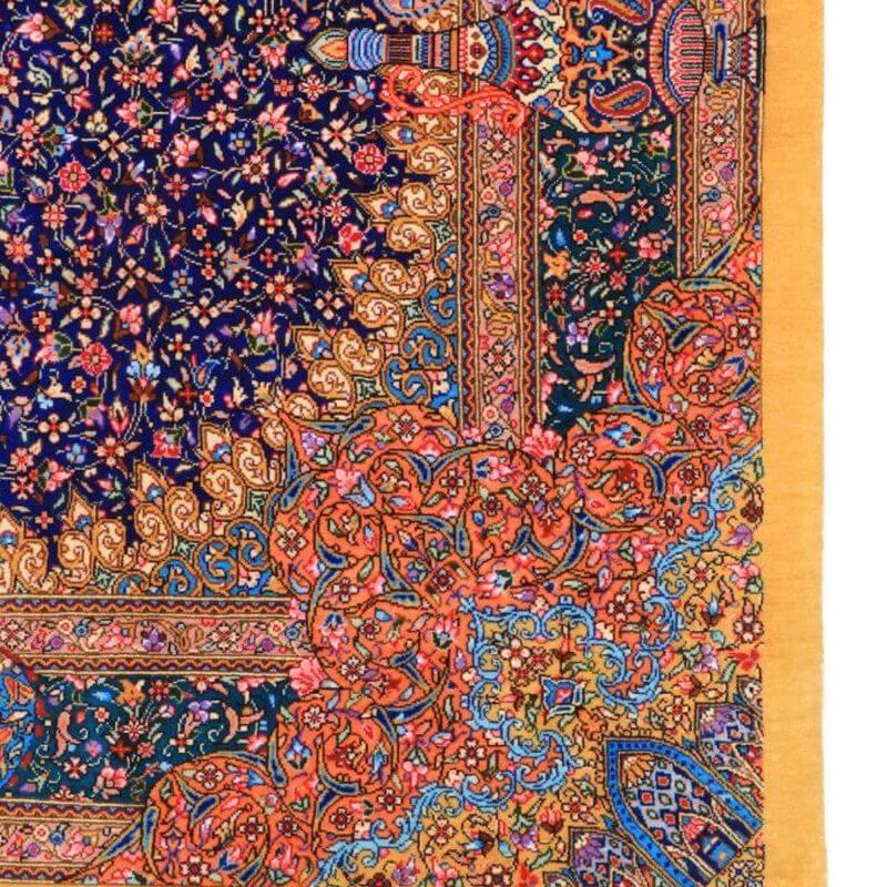 ペルシャ絨毯／ジャムシーディー工房 122×79cm イラン産 手織り  シルク100％ ラグ  ラグマット（FN-70327）の画像