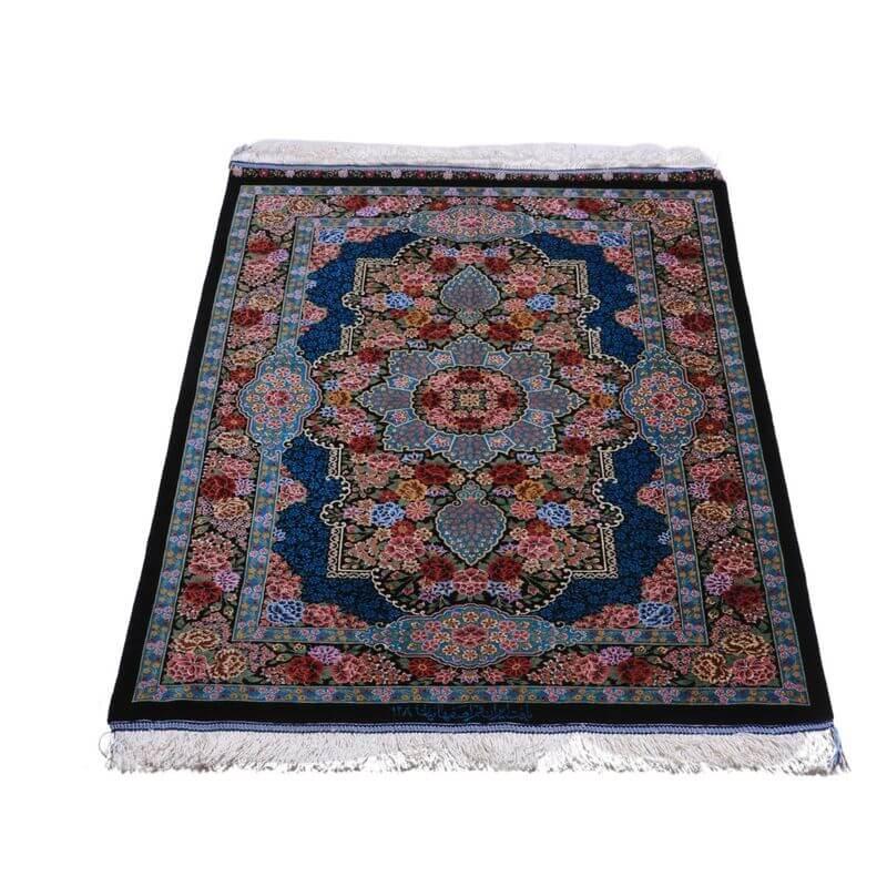 ペルシャ絨毯／エスファハーニヤン工房 128番 124×80cm イラン産 手織り  シルク100％ ラグ  ラグマット（FN-70328）の画像