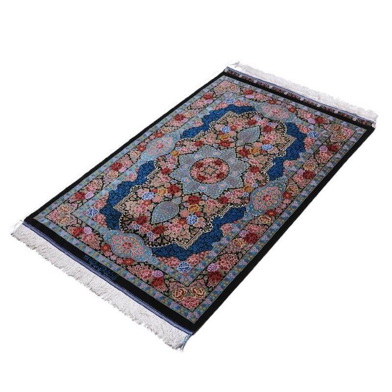 ペルシャ絨毯／エスファハーニヤン工房 128番 124×80cm イラン産 手織り  シルク100％ ラグ  ラグマット（FN-70328）の画像