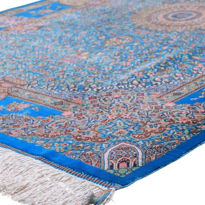 ペルシャ絨毯／ジャムシーディー工房 129×78cm イラン産 手織り  シルク100％ ラグ  ラグマット（FN-70330）の画像