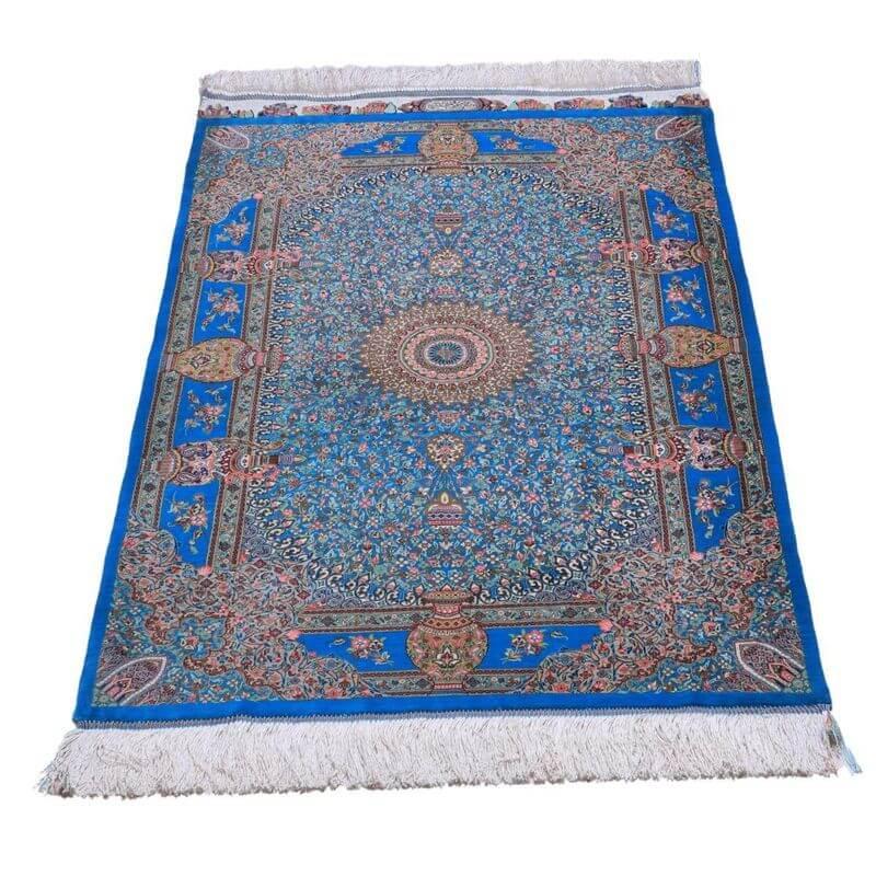 ペルシャ絨毯／ジャムシーディー工房 129×78cm イラン産 手織り  シルク100％ ラグ  ラグマット（FN-70330）の画像