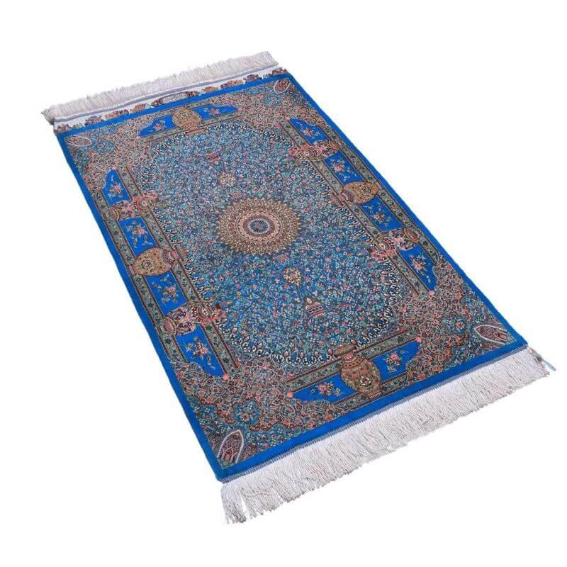 ペルシャ絨毯／ジャムシーディー工房 129×78cm イラン産 手織り  シルク100％ ラグ  ラグマット（FN-70330）の画像
