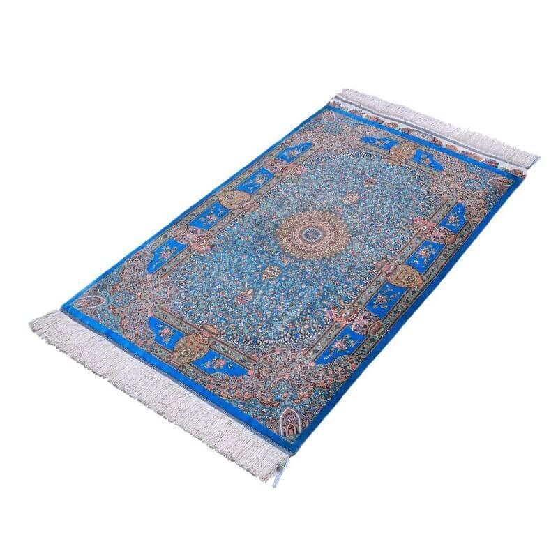 ペルシャ絨毯／ジャムシーディー工房 129×78cm イラン産 手織り  シルク100％ ラグ  ラグマット（FN-70330）の画像
