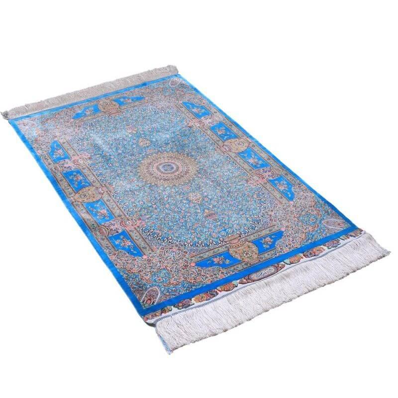 ペルシャ絨毯／ジャムシーディー工房 129×78cm イラン産 手織り  シルク100％ ラグ  ラグマット（FN-70330）の画像
