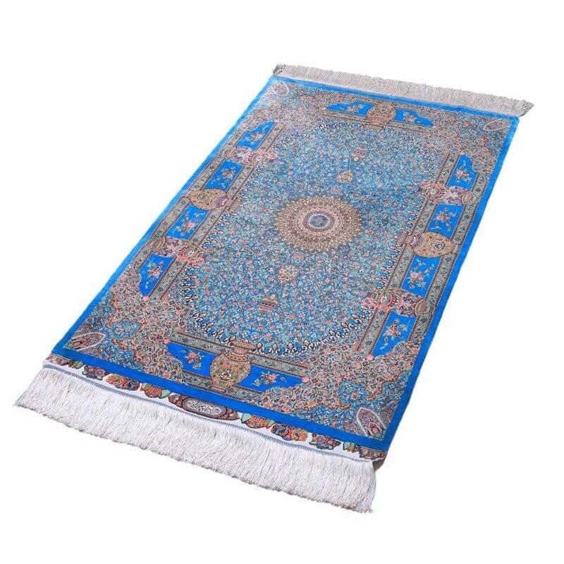 ペルシャ絨毯／ジャムシーディー工房 129×78cm イラン産 手織り  シルク100％ ラグ  ラグマット（FN-70330）の画像