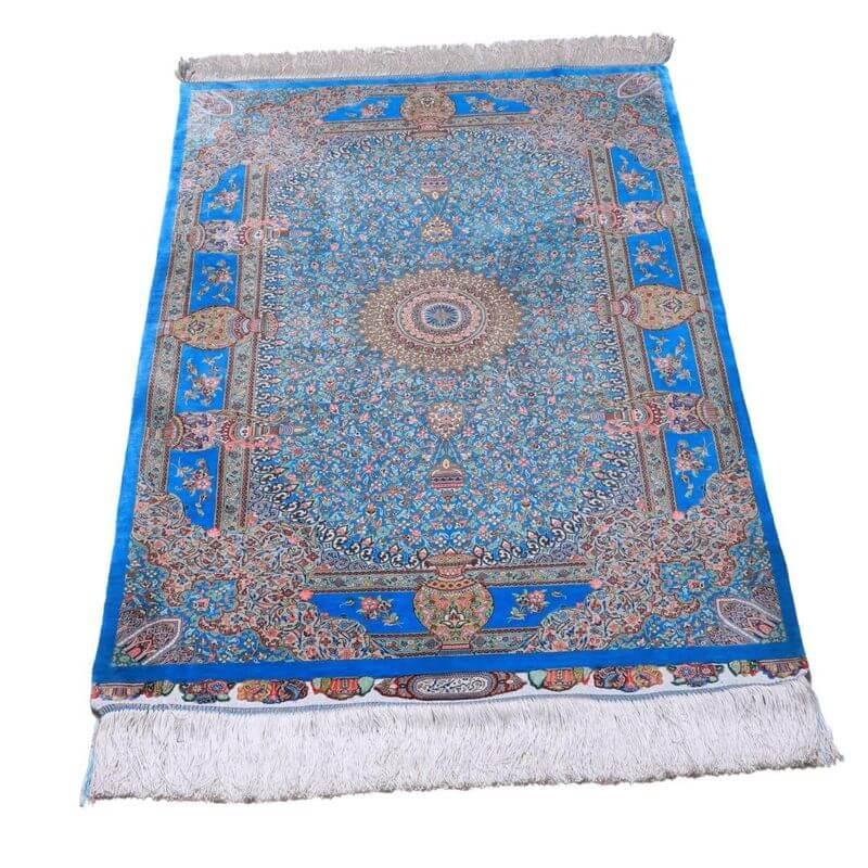 ペルシャ絨毯／ジャムシーディー工房 129×78cm イラン産 手織り  シルク100％ ラグ  ラグマット（FN-70330）の画像