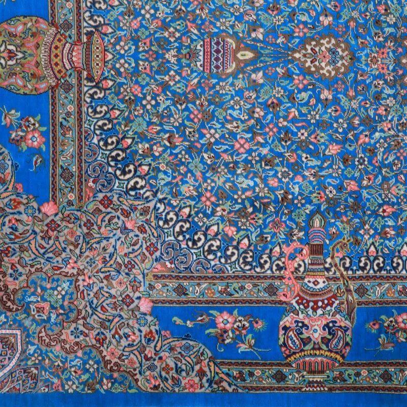 ペルシャ絨毯／ジャムシーディー工房 129×78cm イラン産 手織り  シルク100％ ラグ  ラグマット（FN-70330）の画像