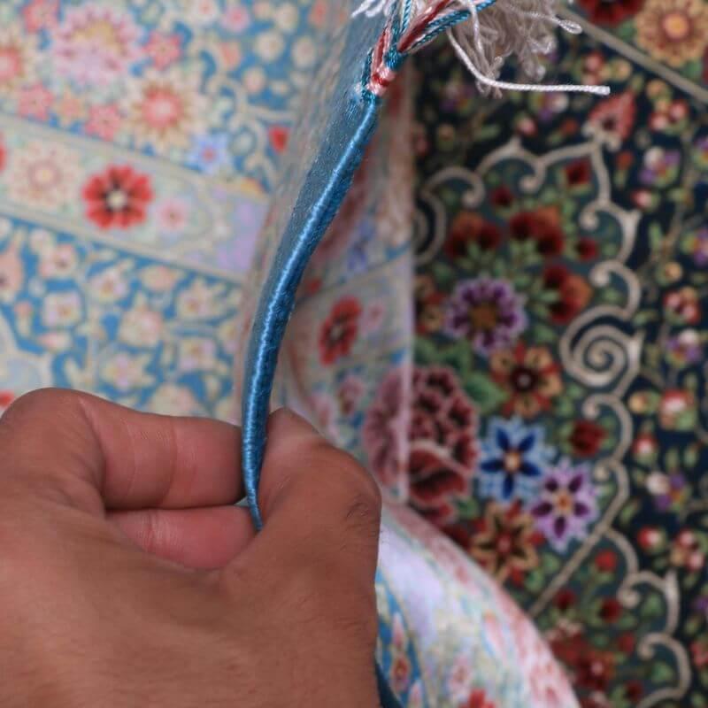 ペルシャ絨毯／クム 156×102cm イラン産 手織り  シルク100％ ラグ  ラグマット（FN-70331）の画像