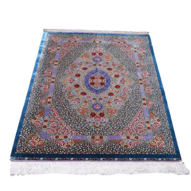 ペルシャ絨毯／クム 156×102cm イラン産 手織り  シルク100％ ラグ  ラグマット（FN-70331）の画像