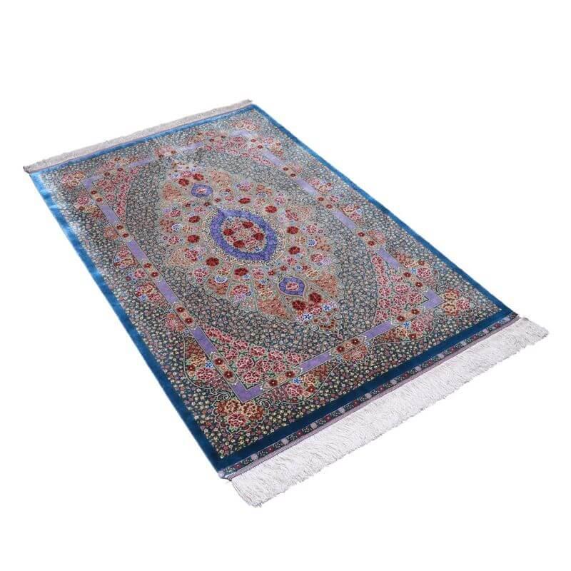 ペルシャ絨毯／クム 156×102cm イラン産 手織り  シルク100％ ラグ  ラグマット（FN-70331）の画像