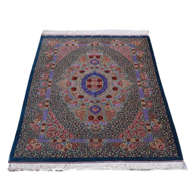 ペルシャ絨毯／クム 156×102cm イラン産 手織り  シルク100％ ラグ  ラグマット（FN-70331）の画像