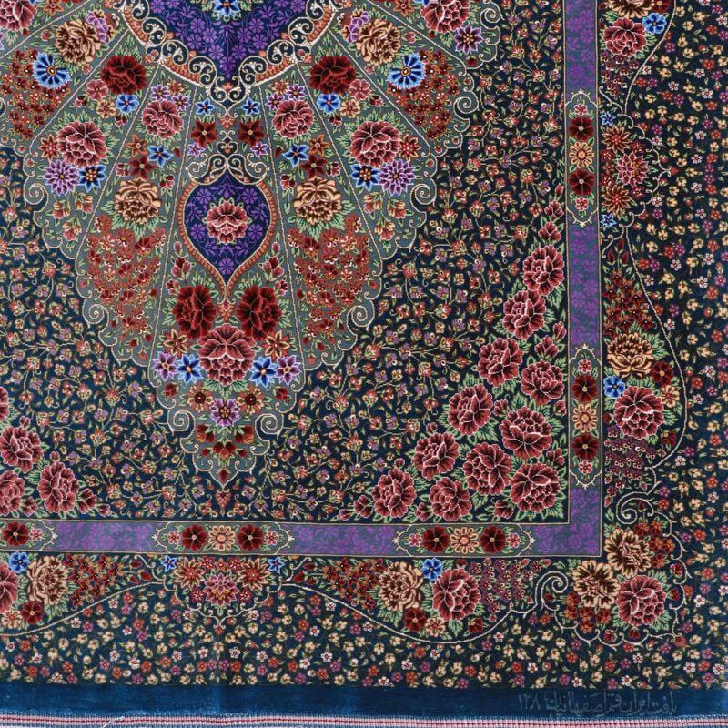 ペルシャ絨毯／クム 156×102cm イラン産 手織り  シルク100％ ラグ  ラグマット（FN-70331）の画像