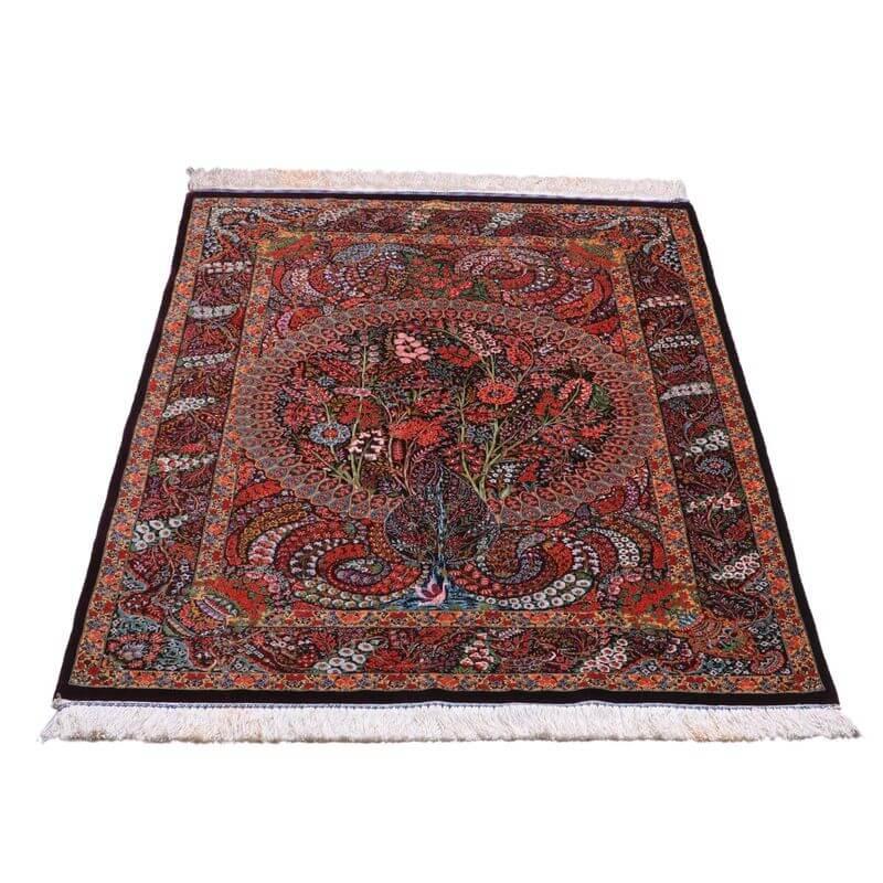 ペルシャ絨毯／クム 154×100cm イラン産 手織り  シルク100％ ラグ  ラグマット（FN-70332）の画像