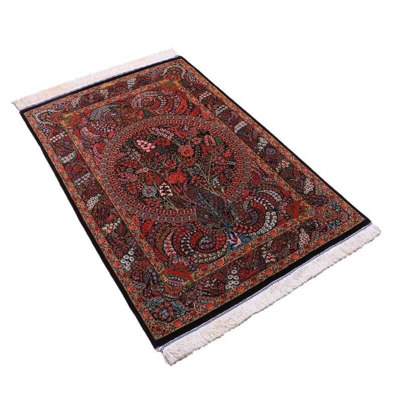 ペルシャ絨毯／クム 154×100cm イラン産 手織り  シルク100％ ラグ  ラグマット（FN-70332）の画像