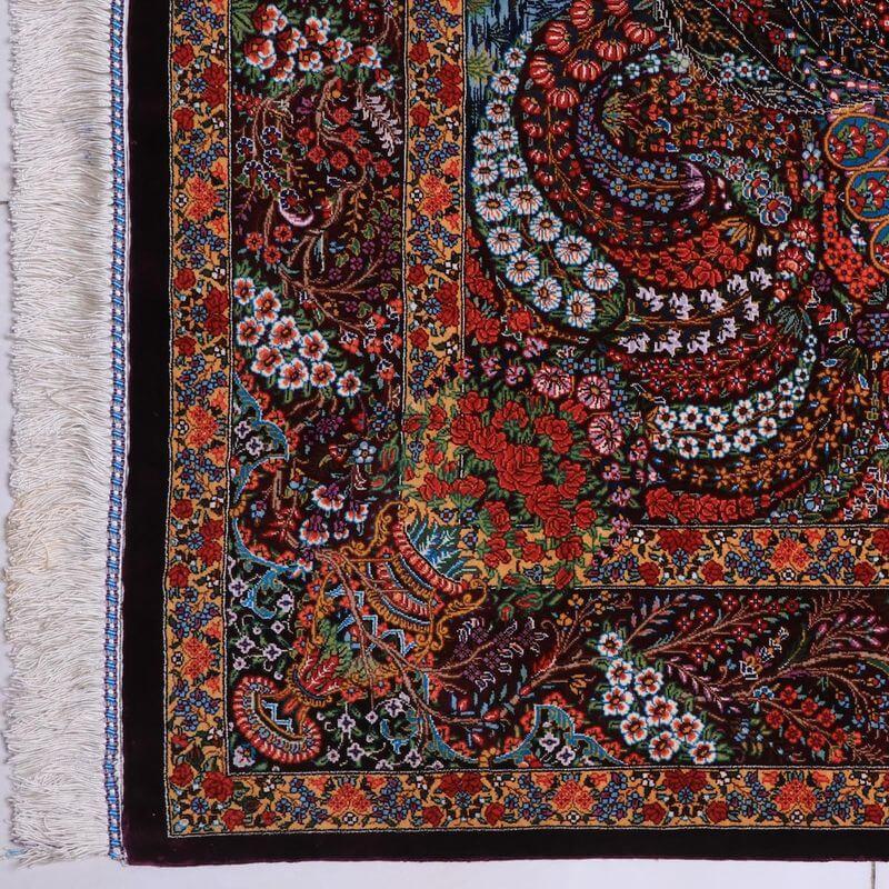 ペルシャ絨毯／クム 154×100cm イラン産 手織り  シルク100％ ラグ  ラグマット（FN-70332）の画像