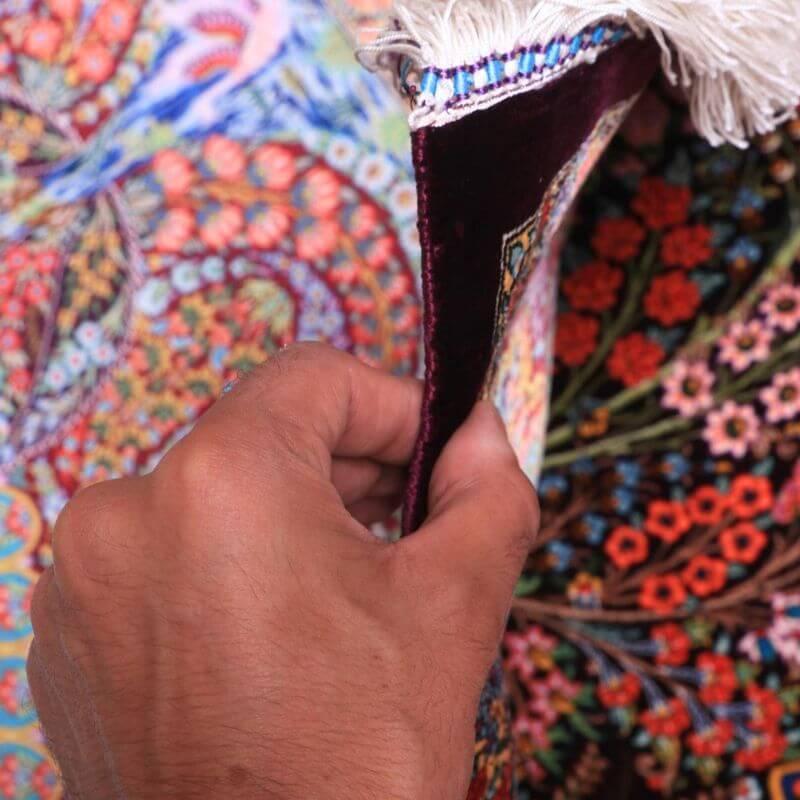 ペルシャ絨毯／クム 154×100cm イラン産 手織り  シルク100％ ラグ  ラグマット（FN-70332）の画像