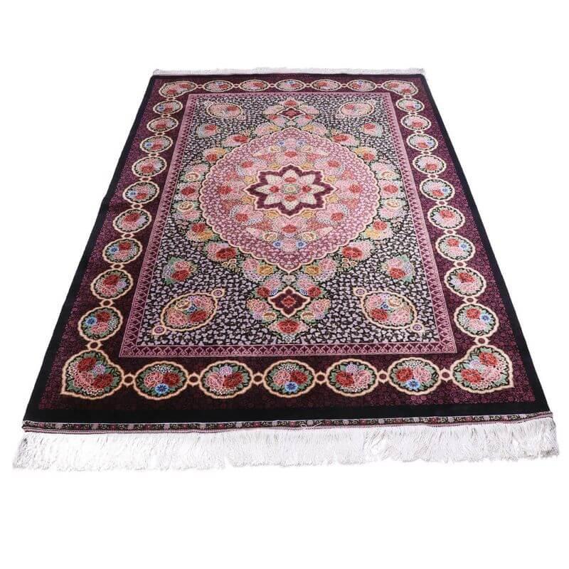 ペルシャ絨毯／エスファハーニヤン工房 128番 209×133cm イラン産 手織り  シルク100％ ラグ  ラグマット（FN-70333）の画像