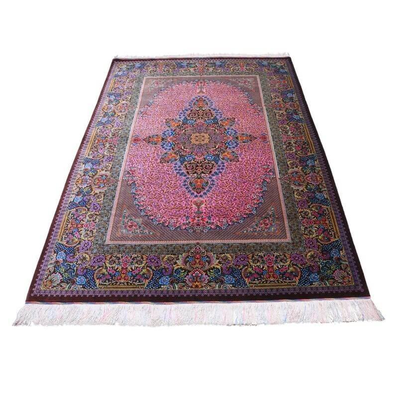 ペルシャ絨毯／クム 205×134cm イラン産 手織り  シルク100％ ラグ  ラグマット（FN-70335）の画像