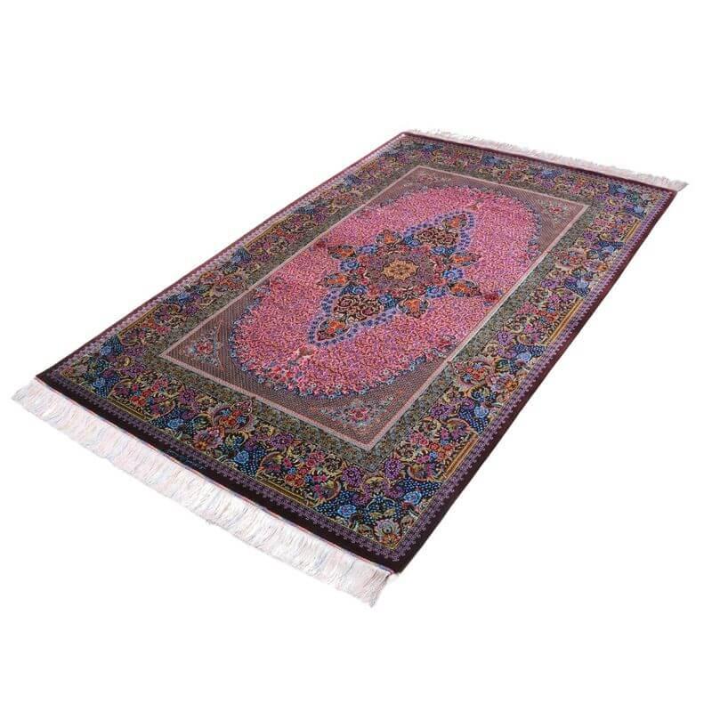 ペルシャ絨毯／クム 205×134cm イラン産 手織り  シルク100％ ラグ  ラグマット（FN-70335）の画像