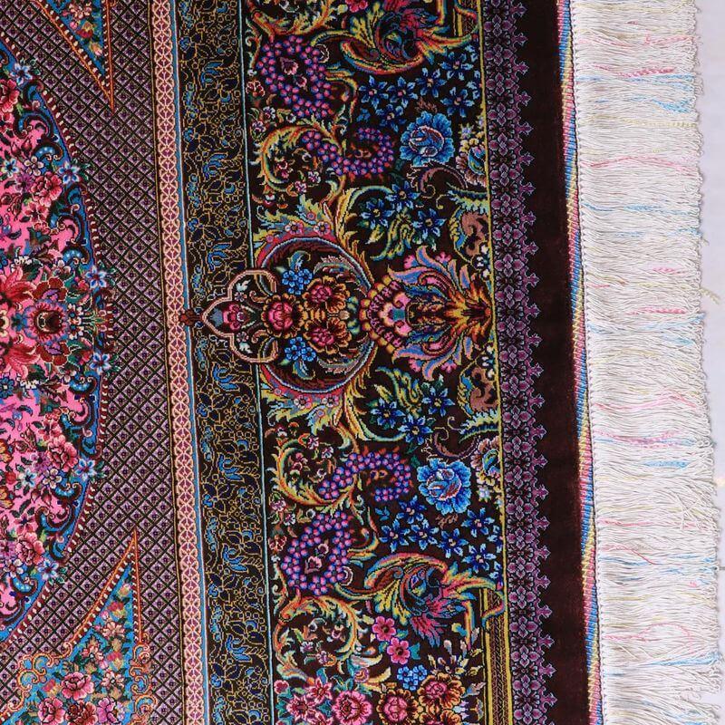 ペルシャ絨毯／クム 205×134cm イラン産 手織り  シルク100％ ラグ  ラグマット（FN-70335）の画像
