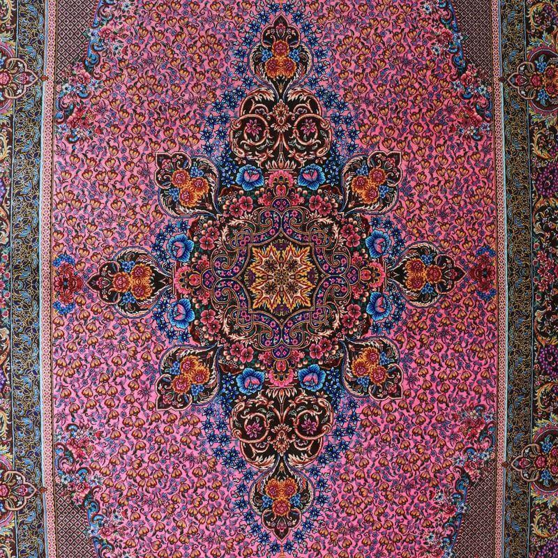 ペルシャ絨毯／クム 205×134cm イラン産 手織り  シルク100％ ラグ  ラグマット（FN-70335）の画像