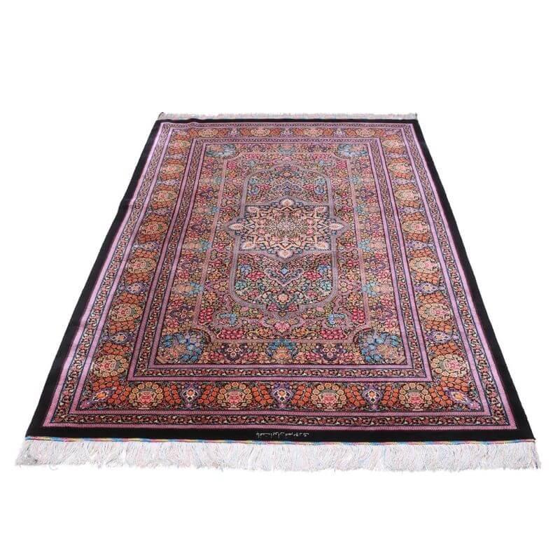 ペルシャ絨毯／クム 204×135cm イラン産 手織り  シルク100％ ラグ  ラグマット（FN-70336）の画像