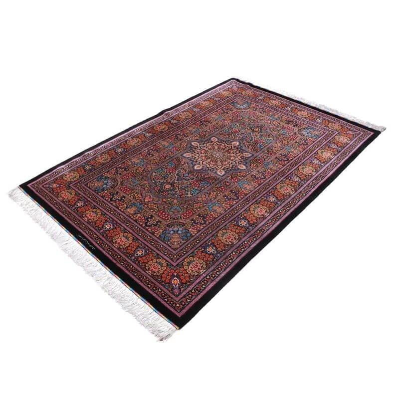 ペルシャ絨毯／クム 204×135cm イラン産 手織り  シルク100％ ラグ  ラグマット（FN-70336）の画像