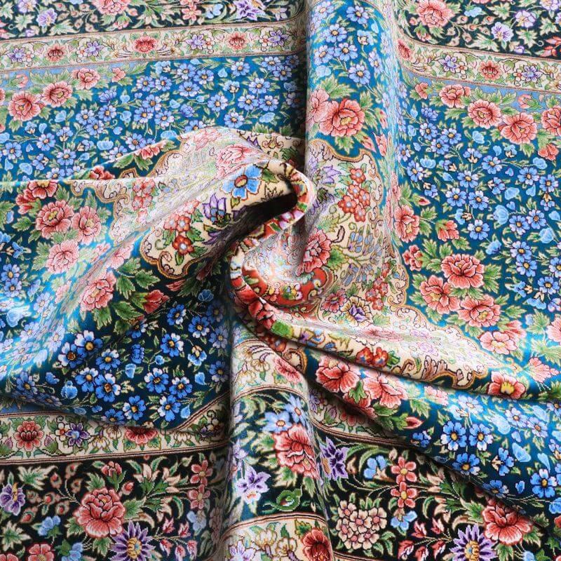 ペルシャ絨毯／メフルバフ工房 202×132cm イラン産 手織り  シルク100％ ラグ  ラグマット（FN-70338）の画像