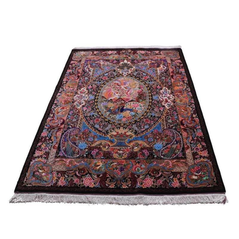 ペルシャ絨毯／モハンマディー工房 199×137cm イラン産 手織り  シルク100％ ラグ  ラグマット（FN-70339）の画像