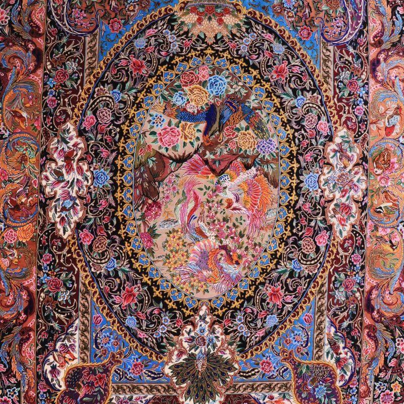 ペルシャ絨毯／モハンマディー工房 199×137cm イラン産 手織り  シルク100％ ラグ  ラグマット（FN-70339）の画像