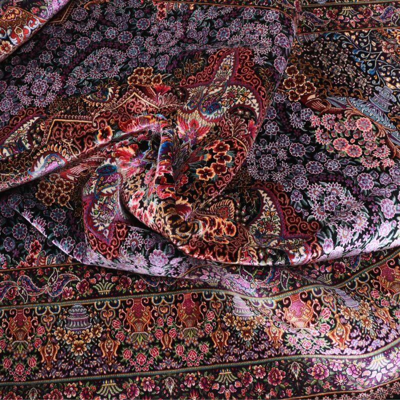 ペルシャ絨毯／ヌーリ工房 192×138cm イラン産 手織り  シルク100％ ラグ  ラグマット（FN-70340）の画像