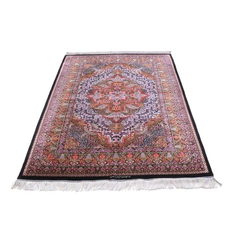 ペルシャ絨毯／ヌーリ工房 192×138cm イラン産 手織り  シルク100％ ラグ  ラグマット（FN-70340）の画像