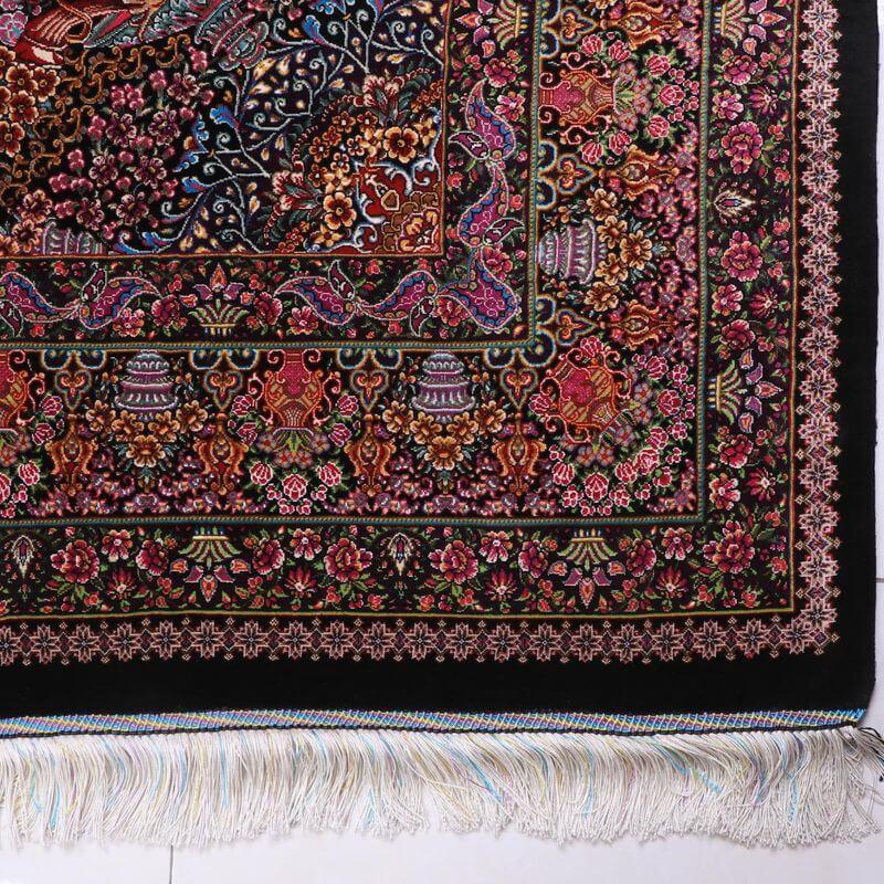 ペルシャ絨毯／ヌーリ工房 192×138cm イラン産 手織り  シルク100％ ラグ  ラグマット（FN-70340）の画像