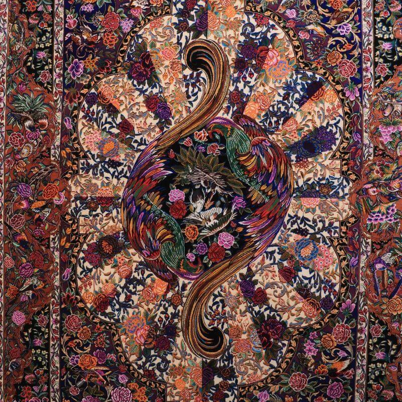 ペルシャ絨毯／モハンマディー工房 193×132cm イラン産 手織り  シルク100％ ラグ  ラグマット（FN-70341）の画像