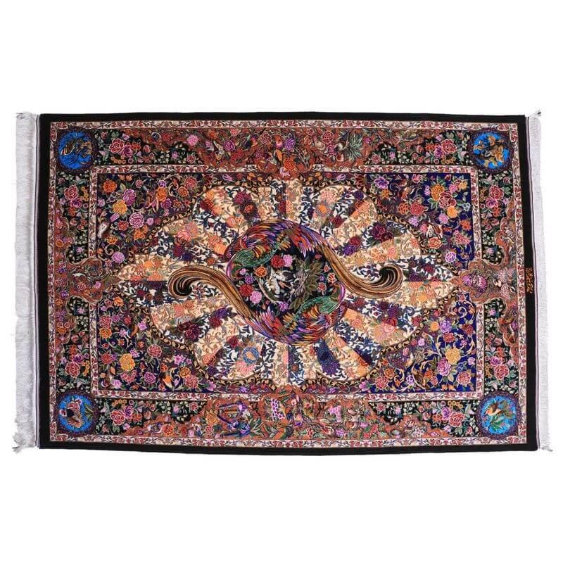 ペルシャ絨毯／モハンマディー工房 193×132cm イラン産 手織り  シルク100％ ラグ  ラグマット（FN-70341）の画像