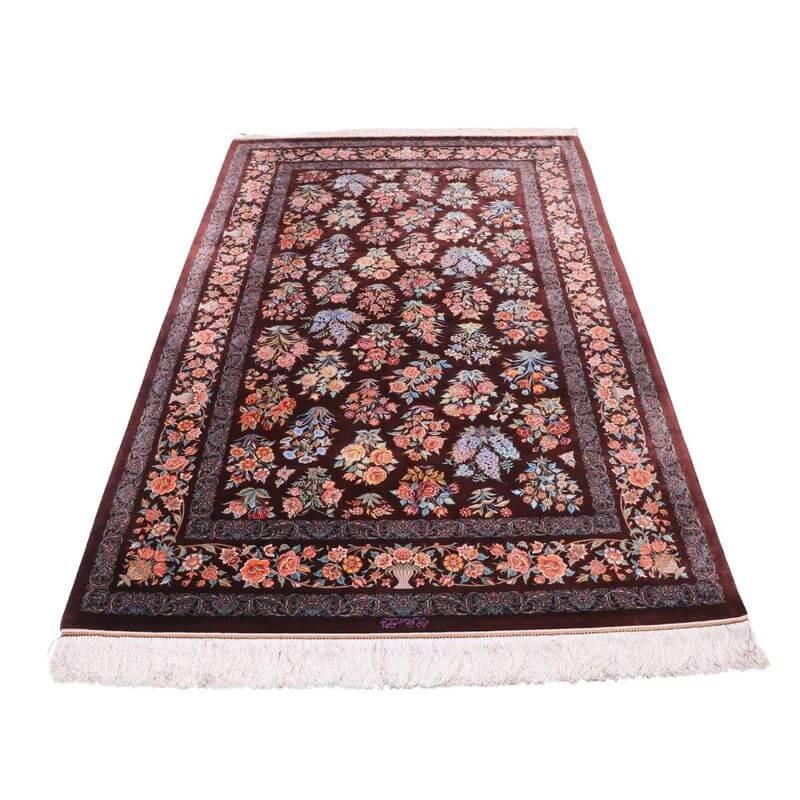 ペルシャ絨毯／モスタファザーデ工房 205×130cm イラン産 手織り  シルク100％ ラグ  ラグマット（FN-70343）の画像